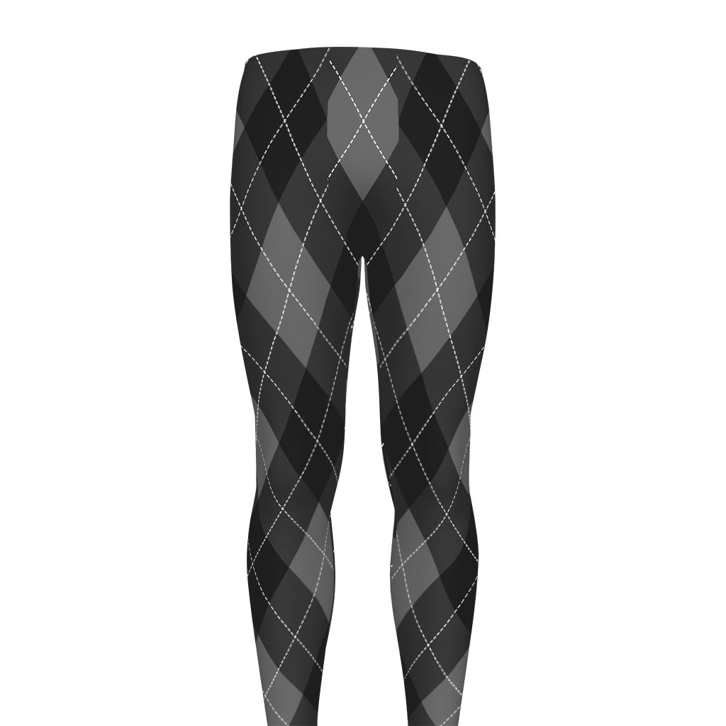 Dark Grey Argyle Pattern Print Men's leggings