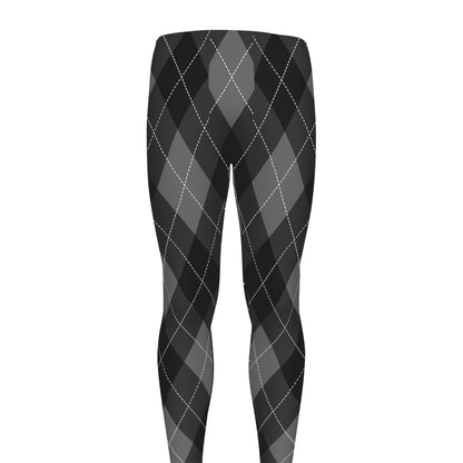 Dark Grey Argyle Pattern Print Men's leggings