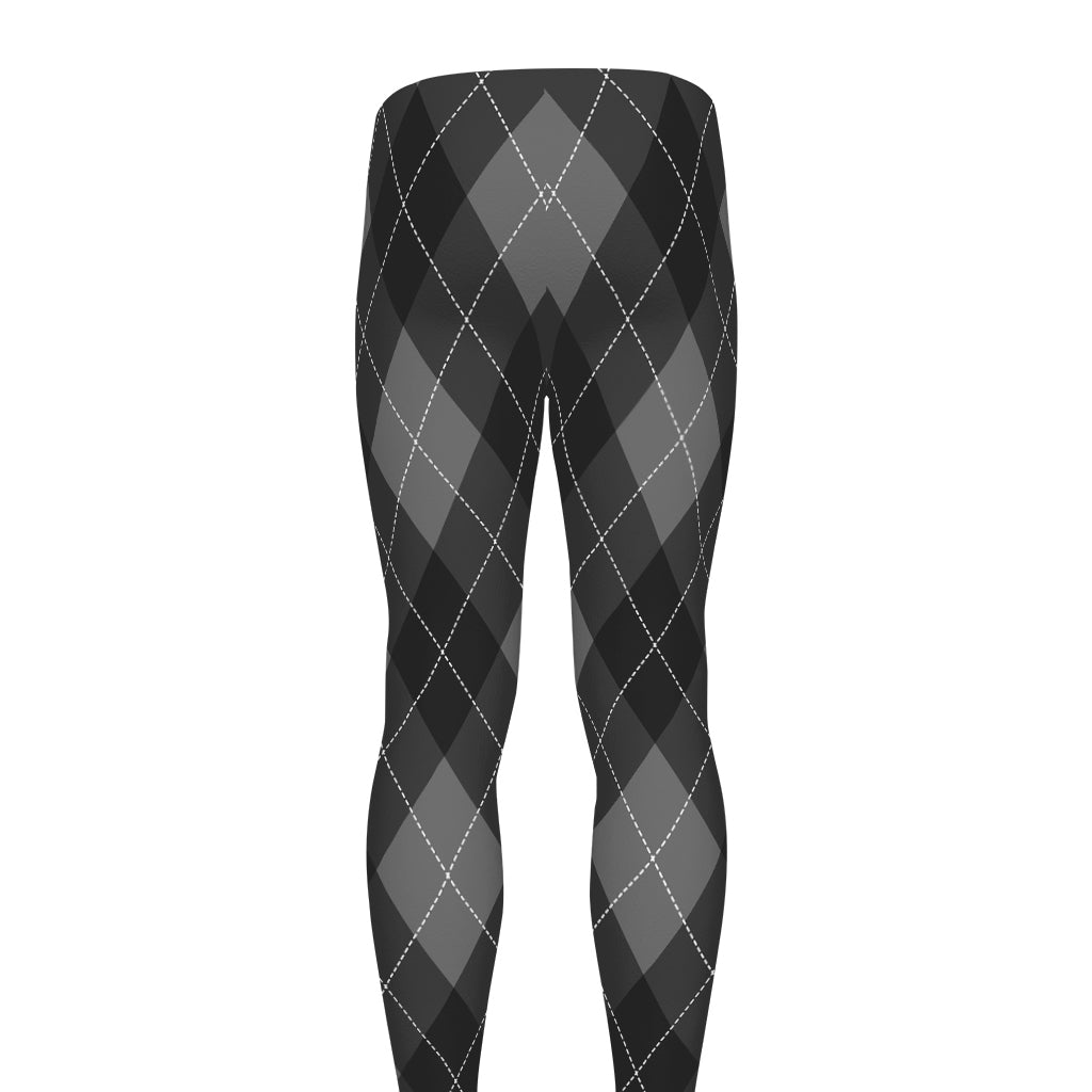 Dark Grey Argyle Pattern Print Men's leggings