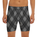 Dark Grey Argyle Pattern Print Men's Long Boxer Briefs