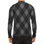 Dark Grey Argyle Pattern Print Men's Long Sleeve Rash Guard