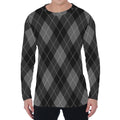 Dark Grey Argyle Pattern Print Men's Long Sleeve T-Shirt