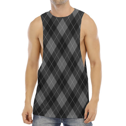 Dark Grey Argyle Pattern Print Men's Muscle Tank Top