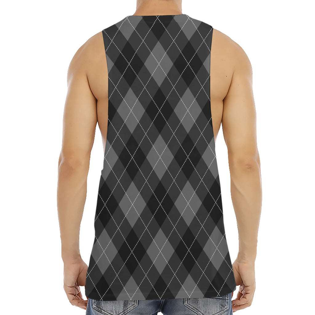 Dark Grey Argyle Pattern Print Men's Muscle Tank Top
