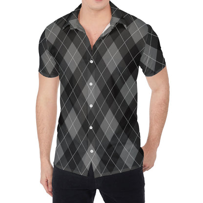 Dark Grey Argyle Pattern Print Men's Shirt