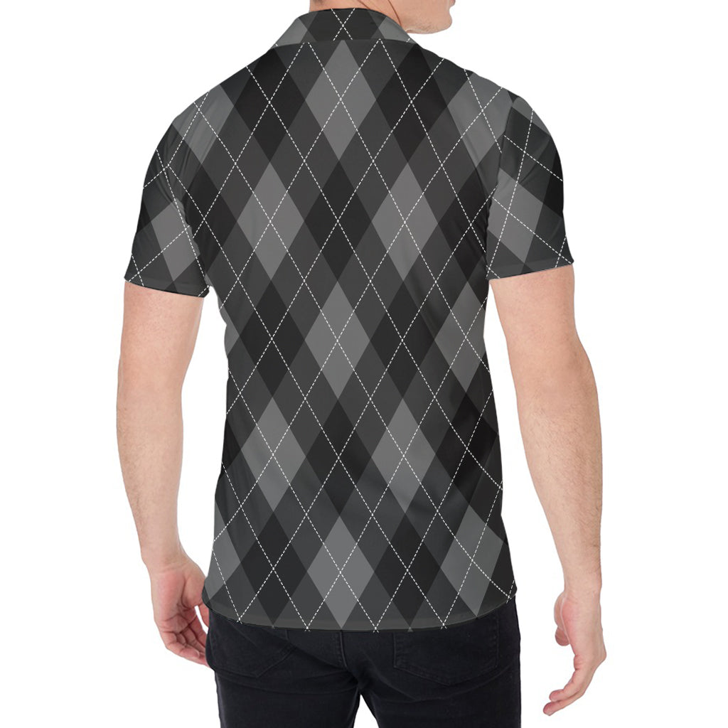 Dark Grey Argyle Pattern Print Men's Shirt