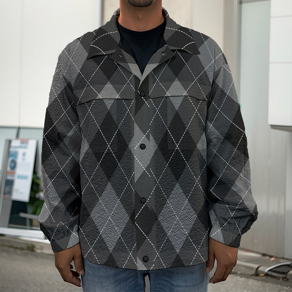 Dark Grey Argyle Pattern Print Men's Shirt Jacket