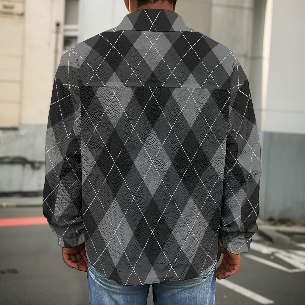 Dark Grey Argyle Pattern Print Men's Shirt Jacket
