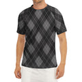 Dark Grey Argyle Pattern Print Men's Short Sleeve Rash Guard