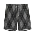 Dark Grey Argyle Pattern Print Men's Athletic Shorts