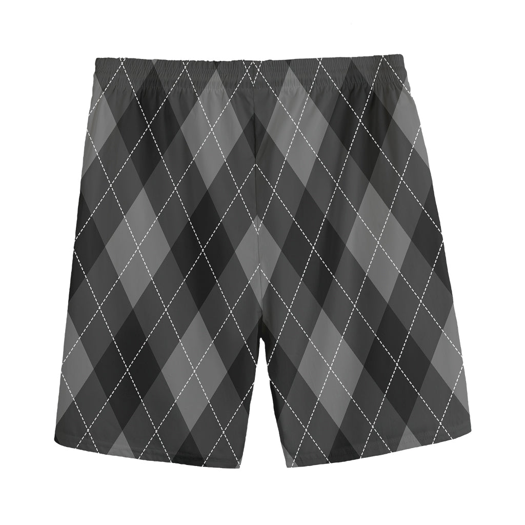 Dark Grey Argyle Pattern Print Men's Sports Shorts