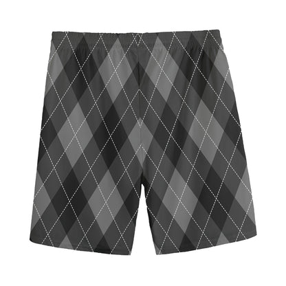 Dark Grey Argyle Pattern Print Men's Sports Shorts
