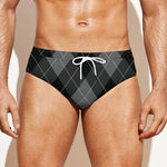Dark Grey Argyle Pattern Print Men's Swim Briefs
