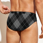 Dark Grey Argyle Pattern Print Men's Swim Briefs