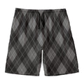 Dark Grey Argyle Pattern Print Men's Swim Trunks