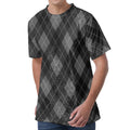 Dark Grey Argyle Pattern Print Men's Velvet T-Shirt