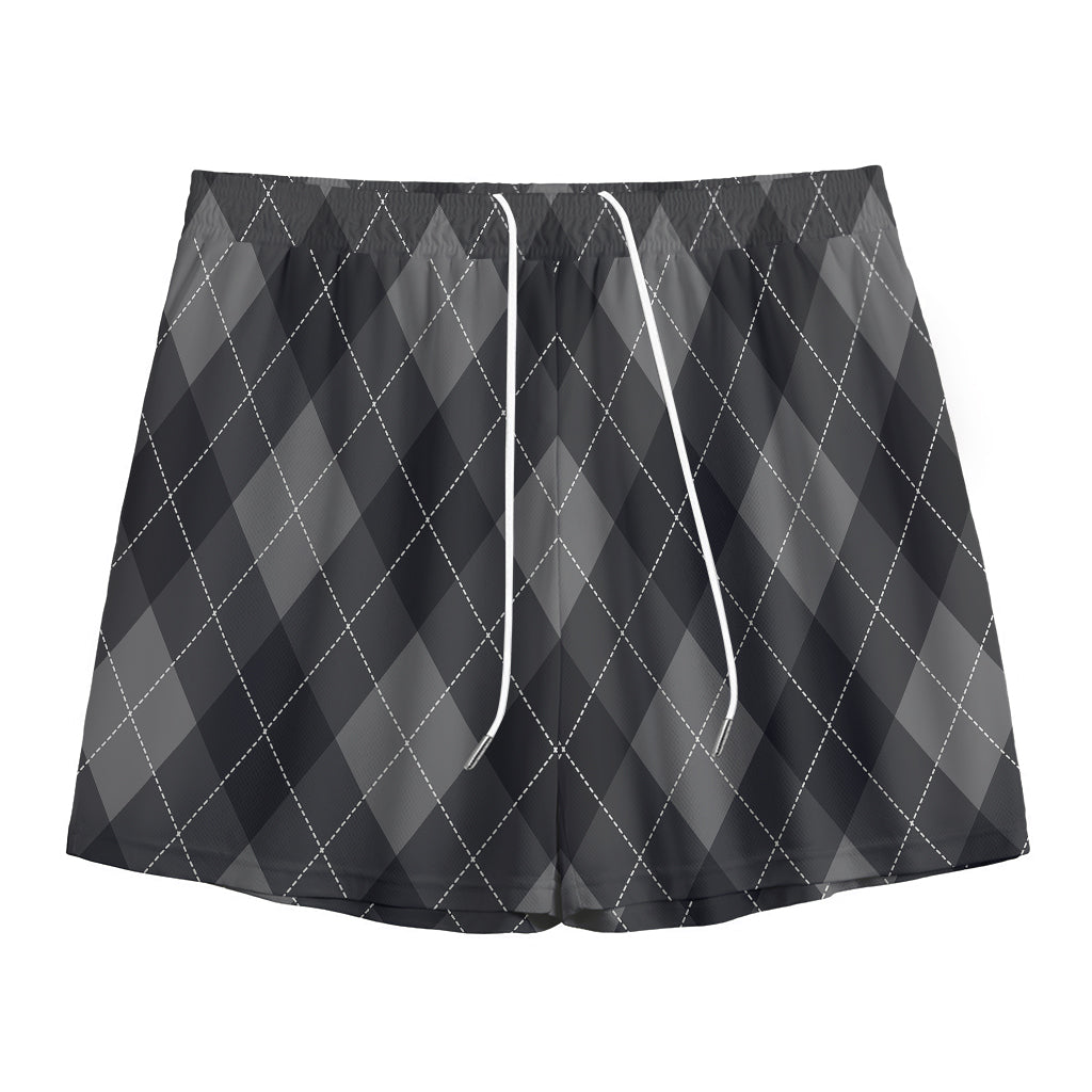 Dark Grey Argyle Pattern Print Mesh Shorts