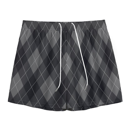 Dark Grey Argyle Pattern Print Mesh Shorts