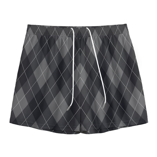 Dark Grey Argyle Pattern Print Mesh Shorts