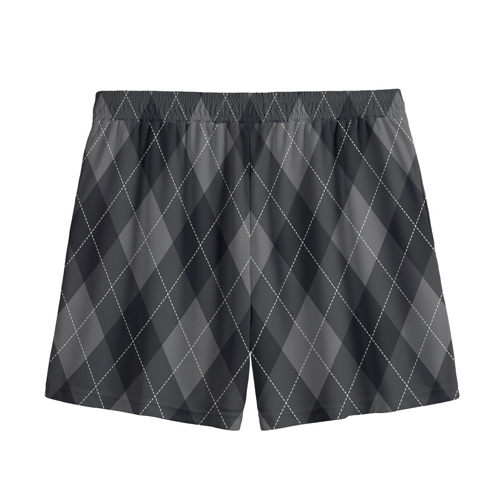 Dark Grey Argyle Pattern Print Mesh Shorts