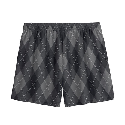 Dark Grey Argyle Pattern Print Mesh Shorts