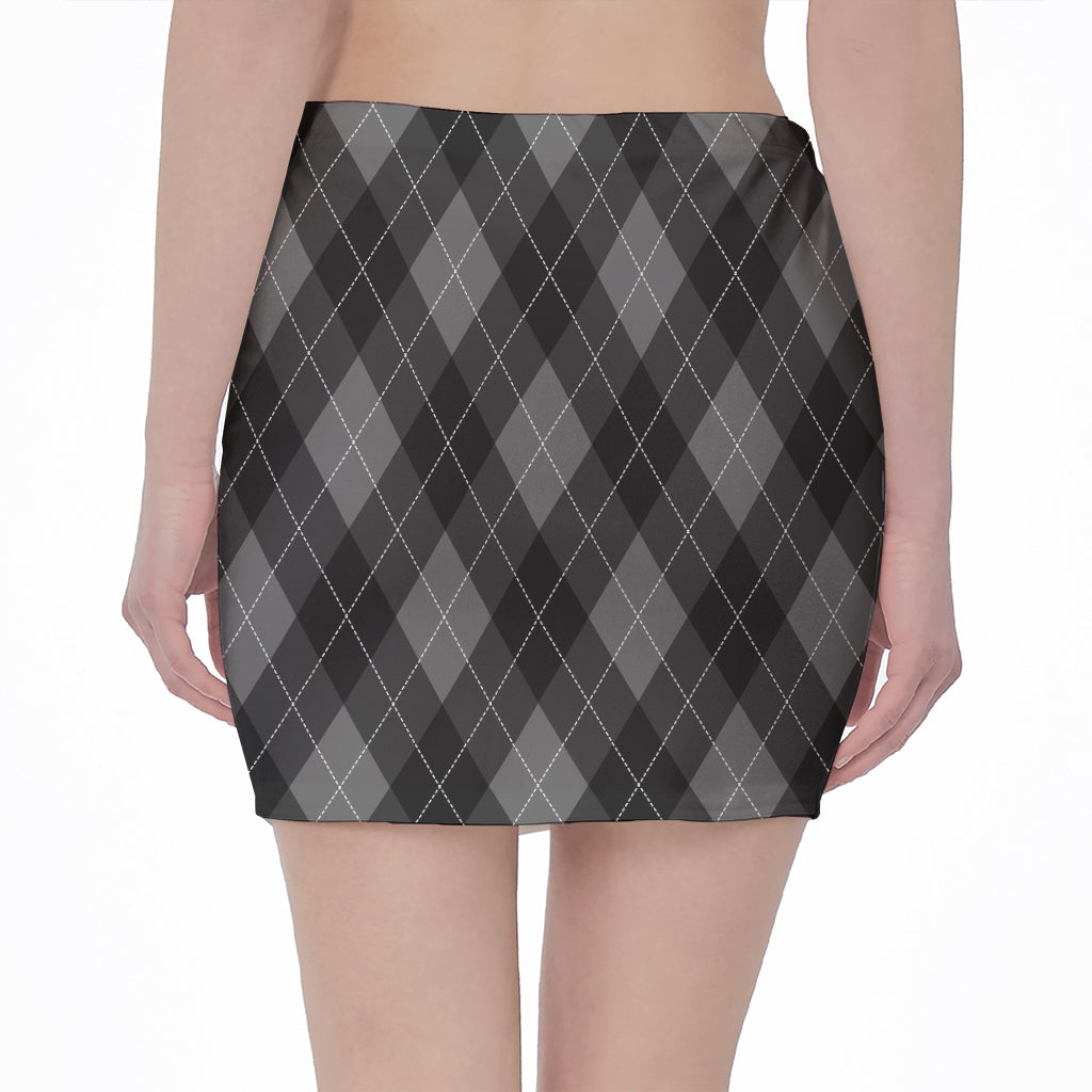 Dark Grey Argyle Pattern Print Pencil Mini Skirt