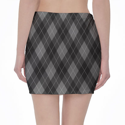 Dark Grey Argyle Pattern Print Pencil Mini Skirt