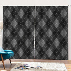 Dark Grey Argyle Pattern Print Pencil Pleat Curtains