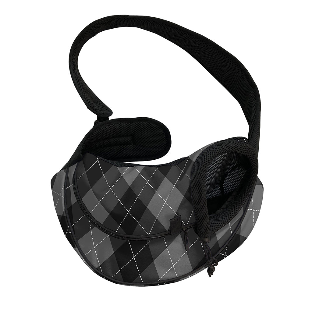 Dark Grey Argyle Pattern Print Pet Sling Carrier