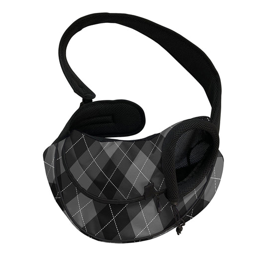 Dark Grey Argyle Pattern Print Pet Sling Carrier