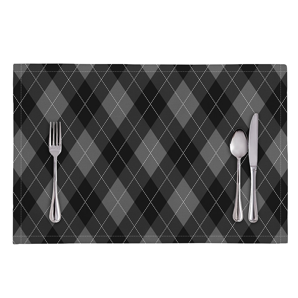 Dark Grey Argyle Pattern Print Placemat