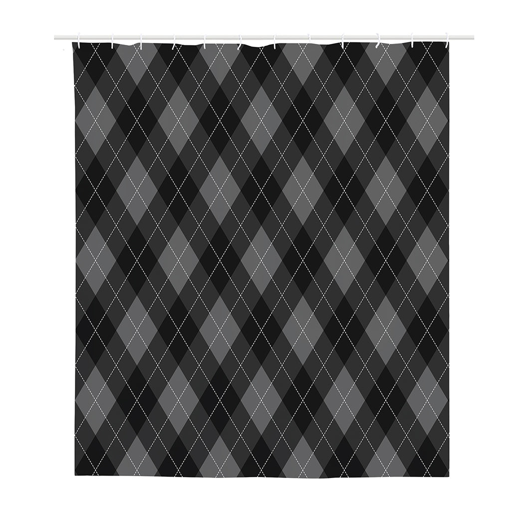 Dark Grey Argyle Pattern Print Polyester Shower Curtain