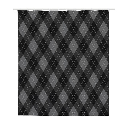 Dark Grey Argyle Pattern Print Polyester Shower Curtain