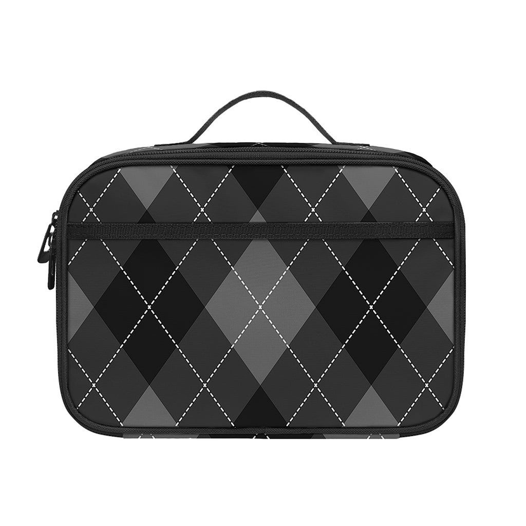 Dark Grey Argyle Pattern Print Portable Lunch Bag