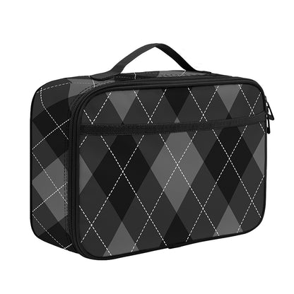 Dark Grey Argyle Pattern Print Portable Lunch Bag