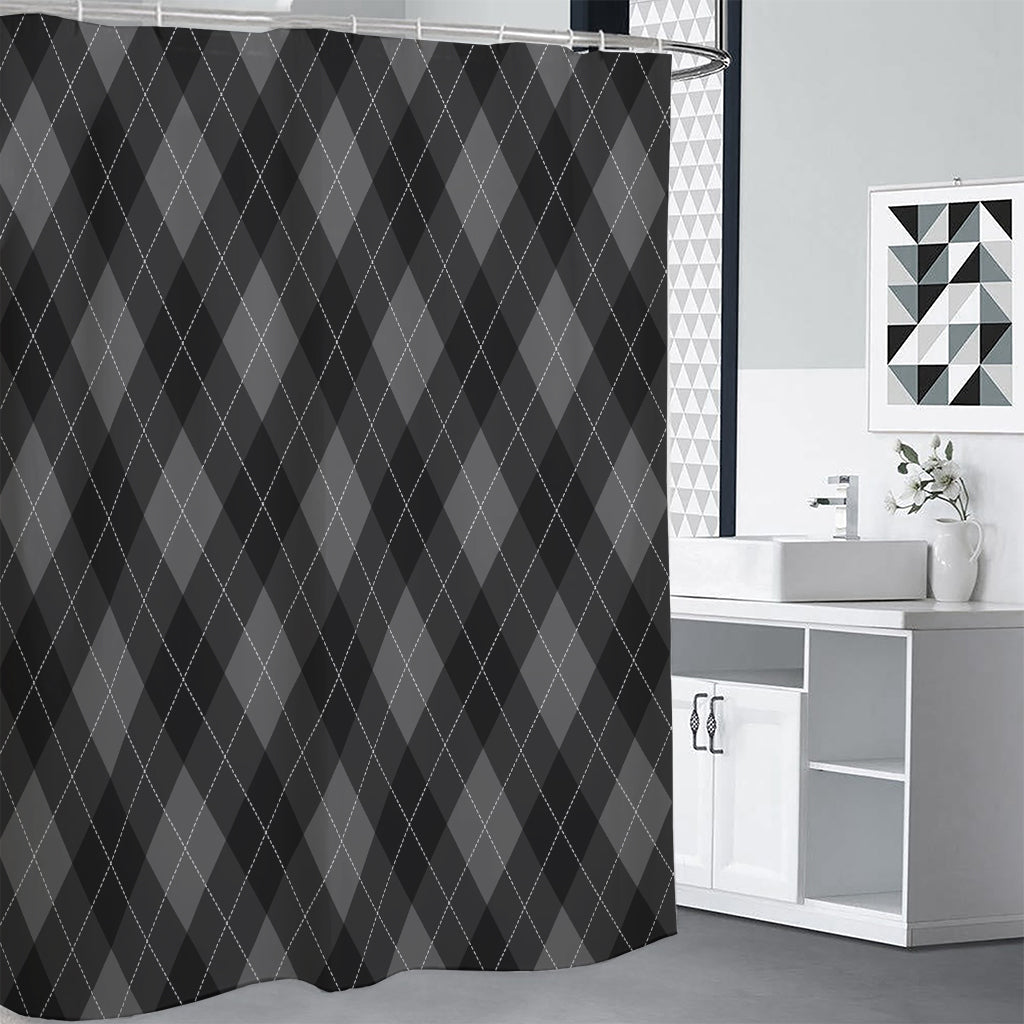 Dark Grey Argyle Pattern Print Premium Shower Curtain