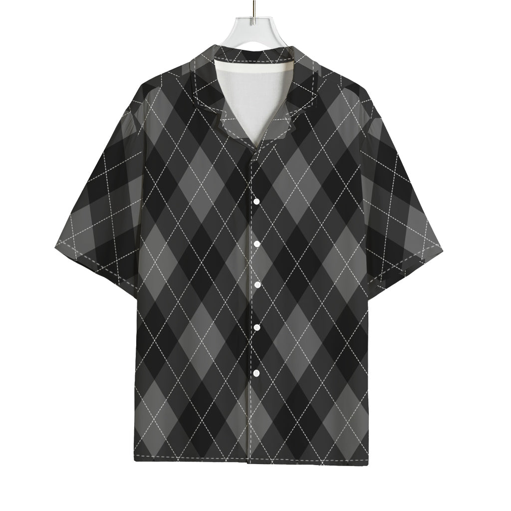 Dark Grey Argyle Pattern Print Rayon Hawaiian Shirt