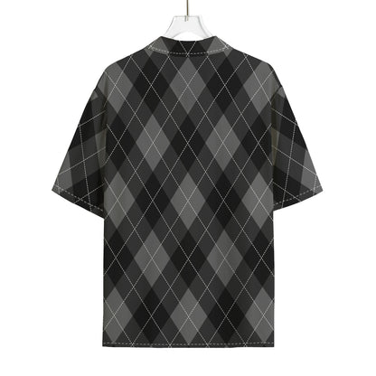 Dark Grey Argyle Pattern Print Rayon Hawaiian Shirt