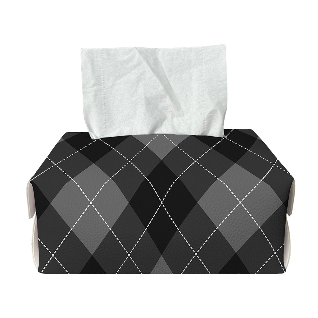 Dark Grey Argyle Pattern Print Rectangle Tissue Box Cover