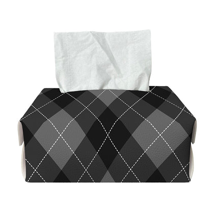 Dark Grey Argyle Pattern Print Rectangle Tissue Box Cover
