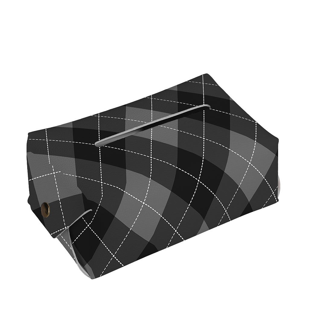 Dark Grey Argyle Pattern Print Rectangle Tissue Box Cover