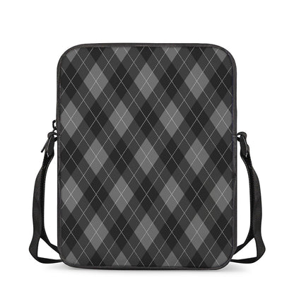 Dark Grey Argyle Pattern Print Rectangular Crossbody Bag