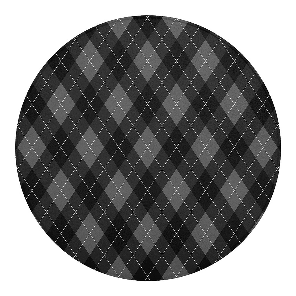 Dark Grey Argyle Pattern Print Round Blanket