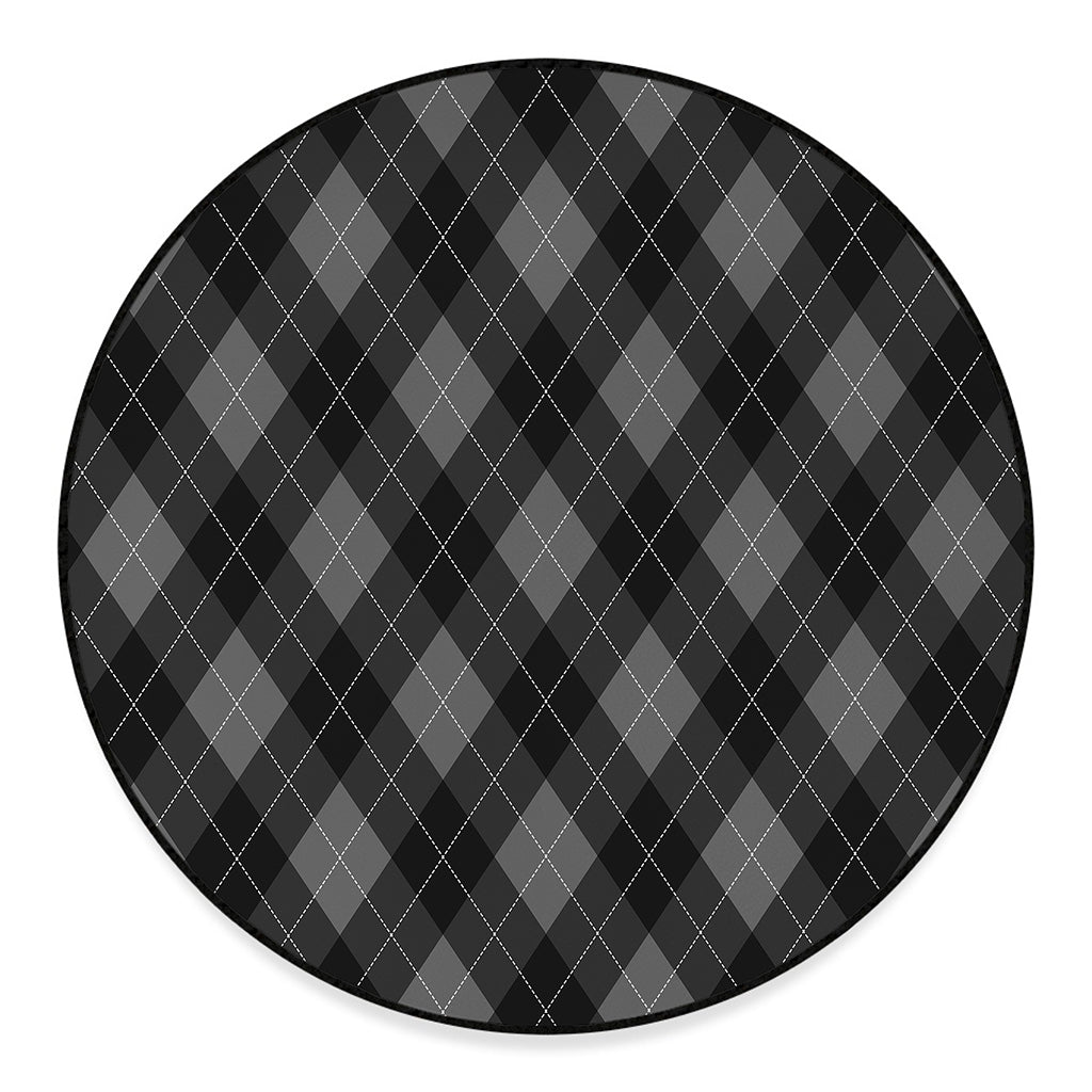 Dark Grey Argyle Pattern Print Round Floor Mat