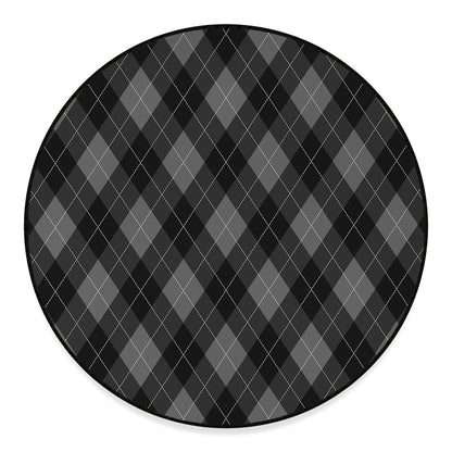 Dark Grey Argyle Pattern Print Round Floor Mat