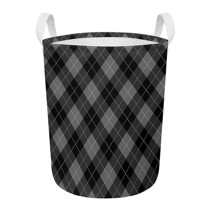 Dark Grey Argyle Pattern Print Round Laundry Basket