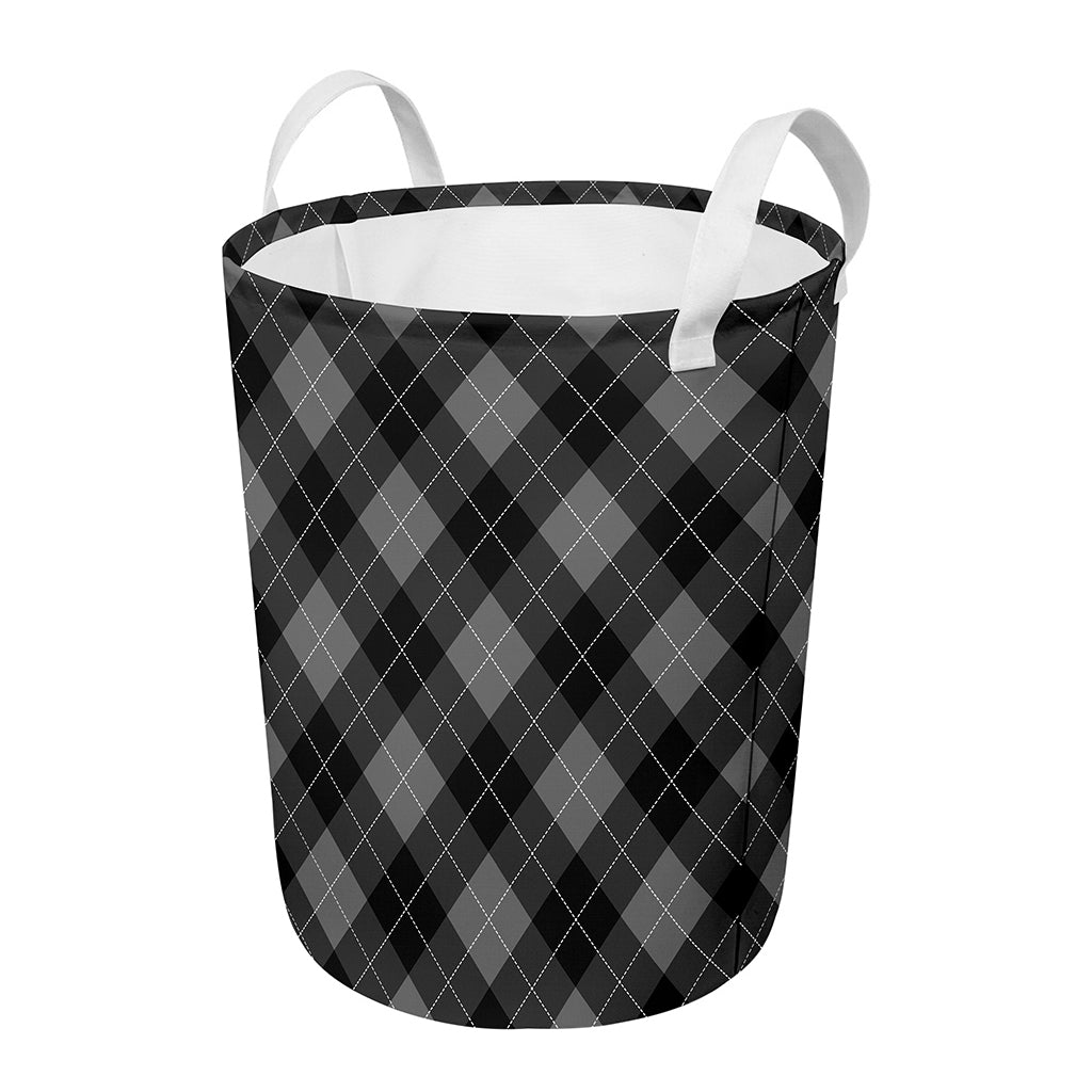 Dark Grey Argyle Pattern Print Round Laundry Basket