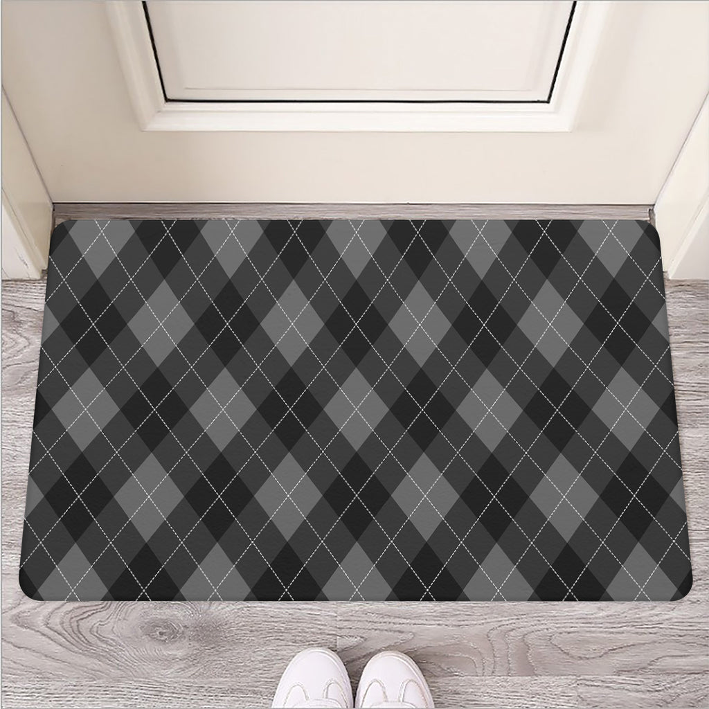 Dark Grey Argyle Pattern Print Rubber Doormat