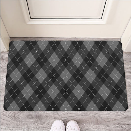 Dark Grey Argyle Pattern Print Rubber Doormat