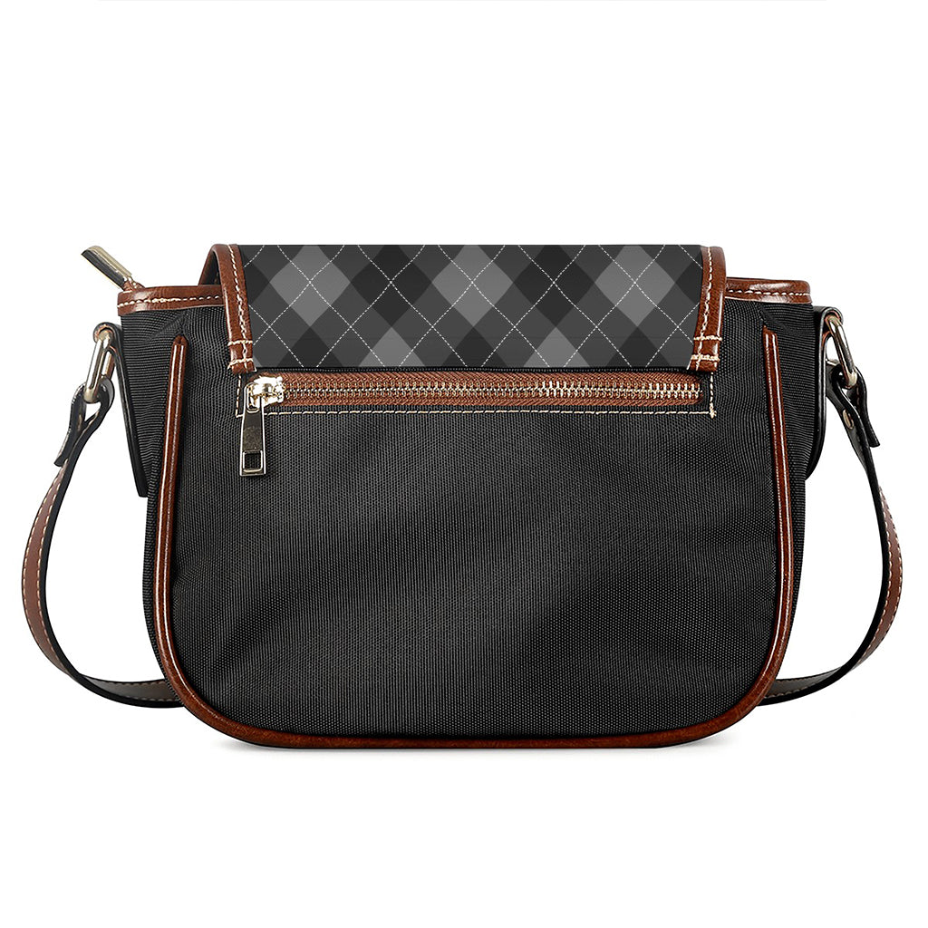 Dark Grey Argyle Pattern Print Saddle Bag
